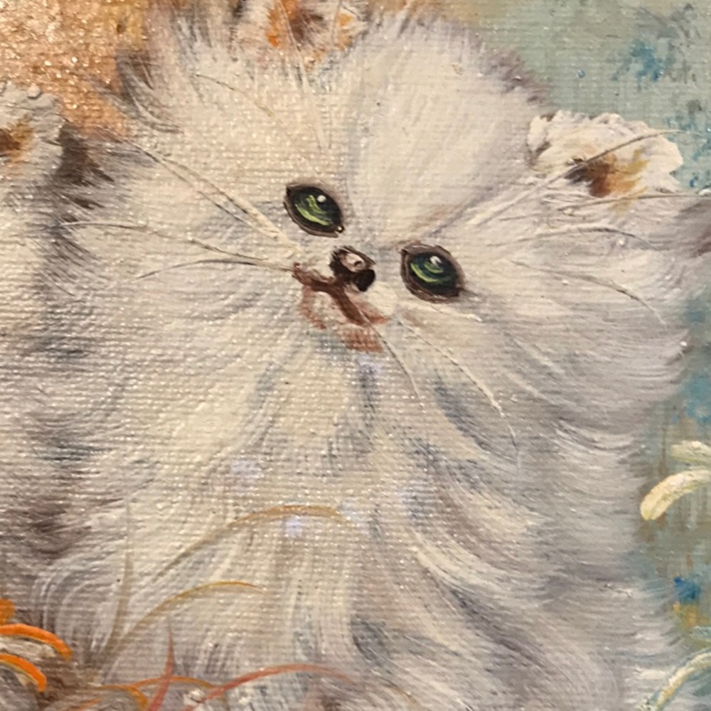 Original Oil Painting of White Persian Kittens Signed Unframed Vintage look - Picture 5 of 8